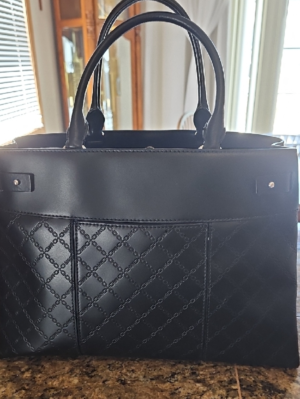 Michael Kors Gramercy Embossed Black Quilted Tote Handbag with Gold Lock - Picture 4 of 11